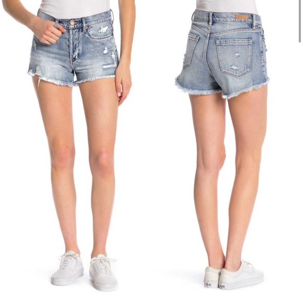 Blank NYC High Rise Distressed Shorts Size 28 Button Fly Raw Hems Hollyweird